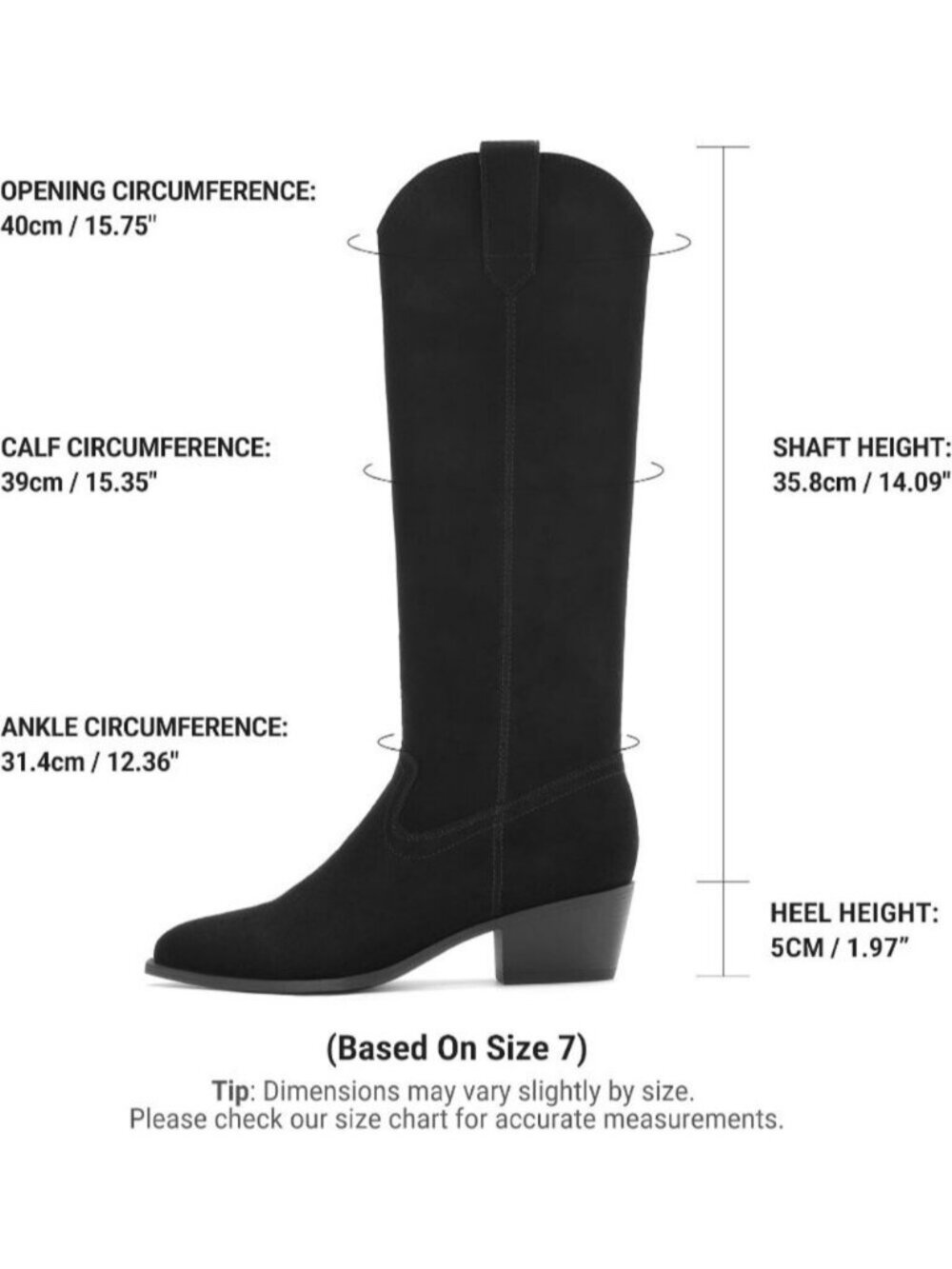 DREAM PAIRS Women's Black Cowgirl Knee High Boots Pointed Toe Low Block Heels - Picture 6 of 6